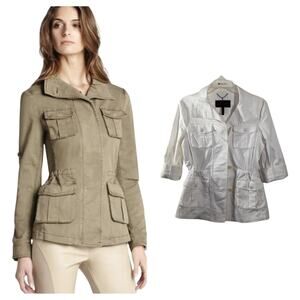 BCBGMaxAzria Bronnen White Military Safari Jacket Small Open Back